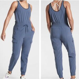NEW NWOT ATHLETA IRON BLUE ONE PIECE Unbound Jumpsuit Joggers sz S